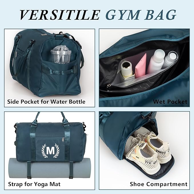 Gym & Sports Duffle Bag, Black, T Size, Polyester, Water Resistant, 5 Compartments, Zipper Closure, Web Handle, Fixed Strap, Perfect for Gym, Sports, Travel & Everyday Use
