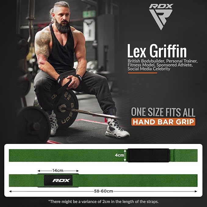 RDX Lifting Straps for Weightlifting –100% Cotton Heavy Duty Gym Wrist Strap with 5MM Neoprene Padding, 60CM Anti-Slip Hand Grip Wraps for Deadlifts Powerlifting Workouts Strength Training, Men Women