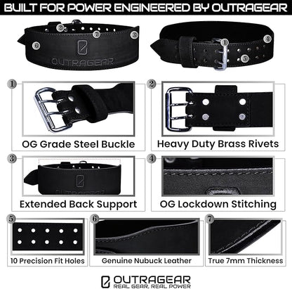 Real Leather Weight Lifting Belt - 7mm Gym Belt for Strength Training - Adjustable Buckle Weight Lifting Belts for Men & Women with Core Back Support