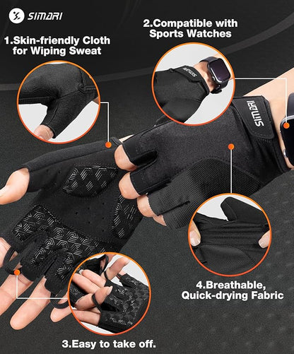 SIMARI GEL Pad Cycling Gloves for Men & Women, Workout Gloves with Cushion, Breathable, Grip, Gift for Gym Exercise, Biking, Weight Lifting Training, Fitness, Black, Pink, Cyan, White Size XS S M L XL