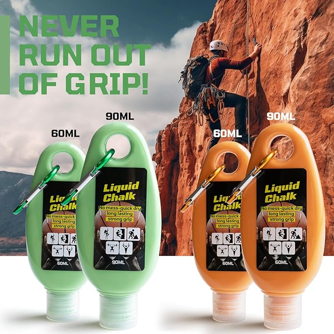 2oz(60ml) Liquid Chalk, Mess Free Gym Chalk for Weightlifting, Gymnastics, Rock Climbing, Dancing, and Lifting. Sweat Resistant and Long Lasting for Stronger Hand Grip