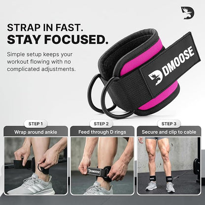 DMoose Fitness Ankle Strap for Cable Machine - One Size Fit with Premium Padding Cuffs, Ankle Bands for Working Out, Booty Workouts, Leg Extension, Hip Abductors, Kickbacks & Lower Body Exercises