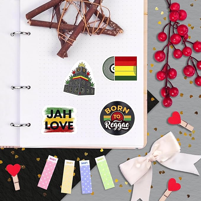 100Pcs Reggae Stickers and Decals for Adults for Water Bottle & Laptops - Rasta Stickers, Jamaica Band Decals - Bob the King of Reggae Gifts for Men & Women