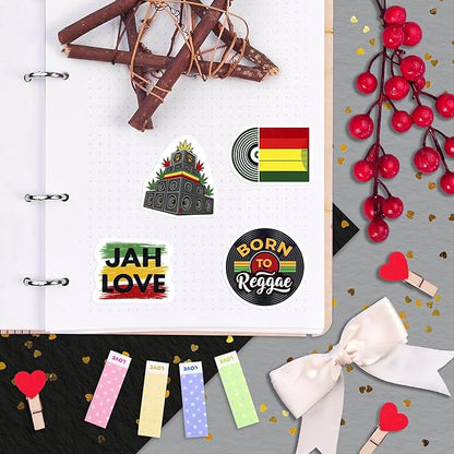 100Pcs Reggae Stickers and Decals for Adults for Water Bottle & Laptops - Rasta Stickers, Jamaica Band Decals - Bob the King of Reggae Gifts for Men & Women