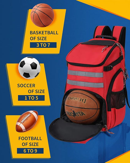 TRAILKICKER Basketball Bag Backpack with Ball Holder Multi-Sport Backpack for Soccer Volleyball Football Baseball Helmet