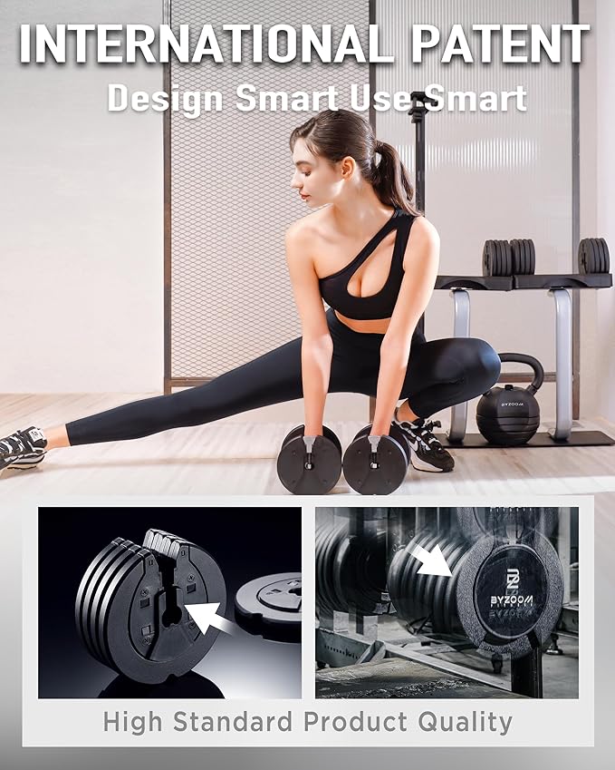BYZOOM FITNESS Pure Series Adjustable Dumbbell - 12.5/25/27.5/75lb - ONE UNIT OR PAIR(check QTY before purchase) - 5-in-1/ 10-in-1 / 21-in-1 Flexible Hand Weights for Home Gym, Strength Training & Fitness Workouts, White OR Black