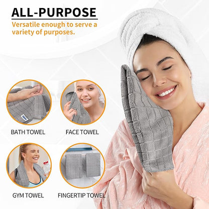 HOMERHYME Hand Towels, 12 Pack 25''*15'' Gym Towels, Grey Quick Dry Lint Free Soft Absorbent Bulk Checkered Fingertip Washcloths Bath Towels for Bathroom Kitchen Salon Workout Shower