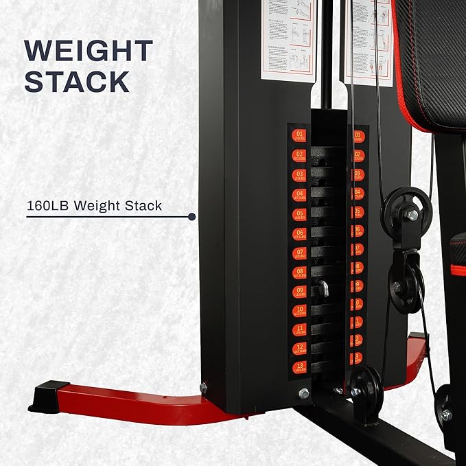 Fitvids Multifunctional Home Gym Equipment with 160 lbs Weight Stack, Full Body Workout Weight Machine, Strength Training Exercise Equipment with Pulley System & Leg Press, All-in-One Workout Station