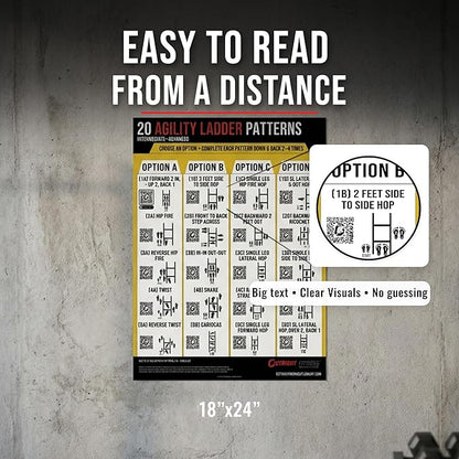 Agility Ladder Drills Poster – 20 Speed & Footwork Training Patterns with QR Video Demos