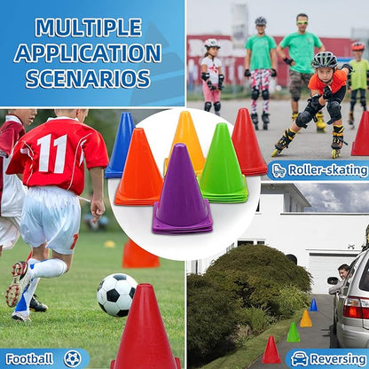 Training Plastic Traffic Cones Set - Indoor Outdoor and Festive Events Agility Cones,Sports Soccer Flexible Cone Sets,Sports Equipment for Kids (Multicolor,24 Pack,7 Inch)