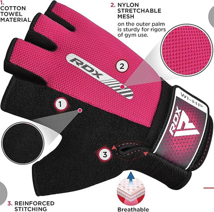 RDX Weight Lifting Gloves Gym Fitness Workout, Anti Slip Padded Full Palm Protection, Ultra Ventilated, Bodybuilding Strength Training HIIT WOD Exercise, Half Finger Men Women Cycling Rowing Climbing