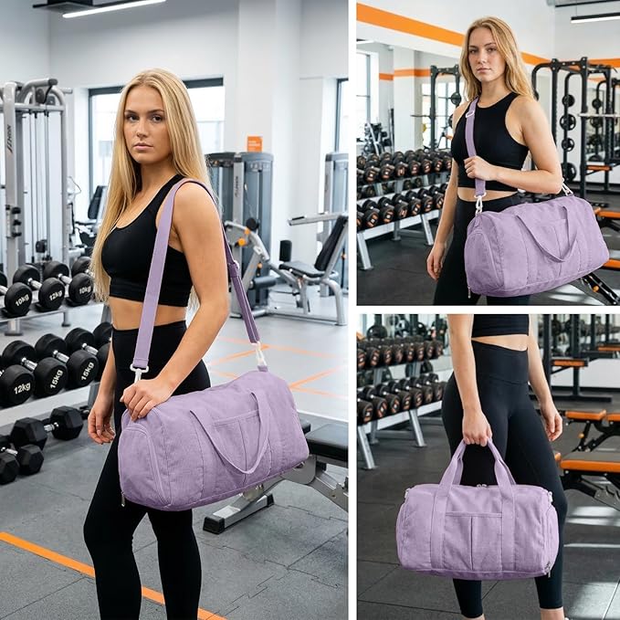 2PCS Gym bag for women, Duffle Bag with Wet Pocket & Shoe Compartment and item bag, Duffle Bag for Travel, Sports, Fitness & Workout