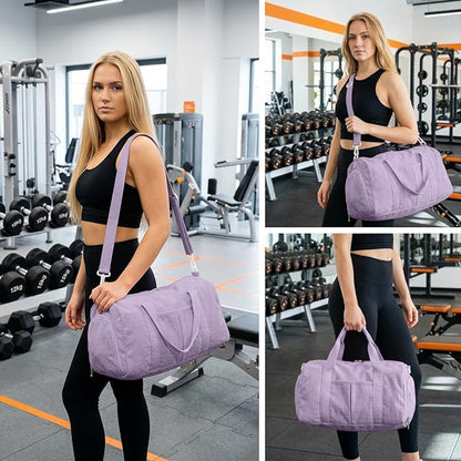2PCS Gym bag for women, Duffle Bag with Wet Pocket & Shoe Compartment and item bag, Duffle Bag for Travel, Sports, Fitness & Workout