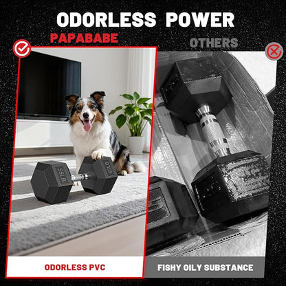 PAPABABE Hex Dumbbell Set with Rubber Grip 2.5-125lb, Odorless Rubber Coated Weight Fixed Dumbbells Set of 2, Weights for Women at Home, Hand Weights for Home Gym & Strength Training,Pesas Para Ejercicios