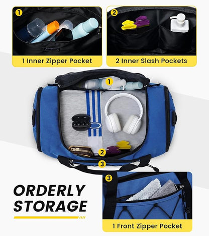 Vorspack Gym Bag for Men - 18 Inches Duffle Bag for Travel Duffel Bag with Shoe Compartment Lightweight Travel Bag for Gym Sports Overnight Weekender - Blue