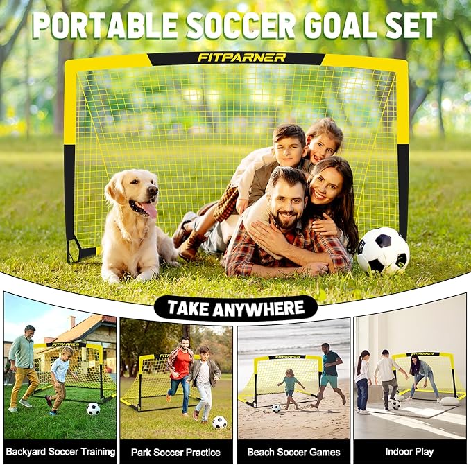 Kids Soccer Goals for Backyard Set - 2 Pack of Portable Pop Up Soccer Nets with Ball,Cones,Complete Training Equipment Kit for Toddler,Youth,Kids Age 3-14,Outdoor Sports Game