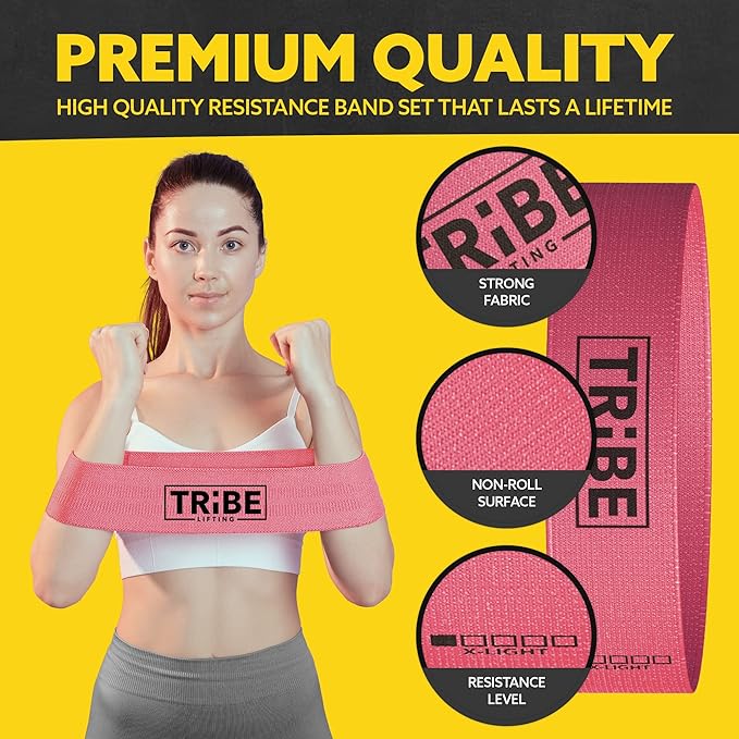 Tribe Lifting Fabric Resistance Bands for Working Out - 5 Exercise Bands Set for Legs and Glutes - Booty Bands for Women and Men - Thick Cloth Workout Bands for Physical Therapy, Hip Training