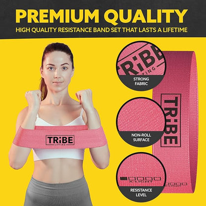 Tribe Lifting Fabric Resistance Bands for Working Out - 5 Exercise Bands Set for Legs and Glutes - Booty Bands for Women and Men - Thick Cloth Workout Bands for Physical Therapy, Hip Training