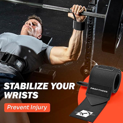 ProFitness Wrist Wraps for Weightlifting with Premium Lifting Straps - Weight Lifting Wrist Wraps and Gym Straps Ideal for Men & Women Workout & Training - Workout Straps with Wrist Support