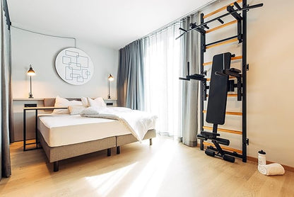 Wooden Swedish Ladder Wall Stall Bar - Indoor Chin Up Bar Workout Equipment for Home Exercise, Physical Therapy, Gymnastics, Fitness
