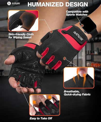SIMARI Breathable Workout Gloves for Men & Women, Weight Lifting Gloves with Padded, Grip, Full Palm Protection, Gift for Gym Exercise, Cycling, Weightlifting Training, Fitness, Black, Pink, Size