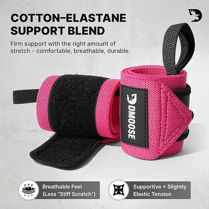 DMoose Fitness Wrist Wraps for Weightlifting 18" - Heavy Duty Gym Wrap with Hand Thumb Loop for Support & Pain Relief, USPA Approved Powerlifting, Weight Lifting Wrist Straps for Men & Women Work Out