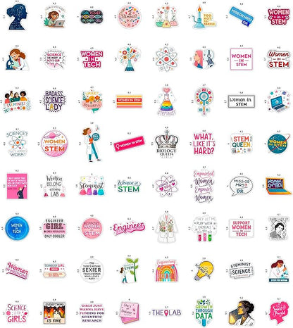 100Pcs Women in Stem Stickers for Water Bottle, Laptop, Woman in Science Stickers- Women in Stem Gifts, Science Party Supplies- Gift for Women & Men