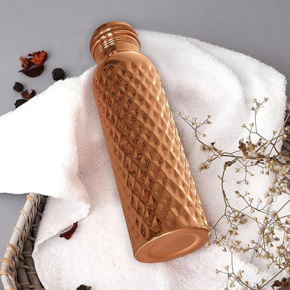 Pure Copper Water Bottle 34 Oz Hammered Copper Water Bottle For Drinking Handcrafted Ayurvedic 100% Vessel For Leak-Proof Lid Bottle for Yoga, Gym, Office & Travel
