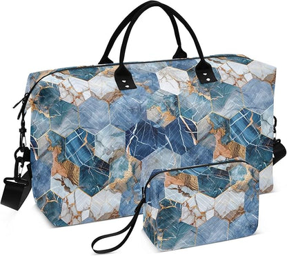 senya Weekender Bags Travel Duffel Gym Bag Hexagonal Nave Marble Carry on Overnight Tote Bag with Toiletry Bag for Airplane Travel Trip Gym Yoga, g366828860p1006c1071s2442