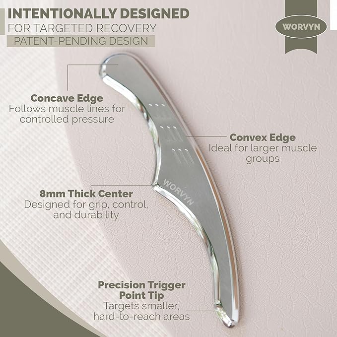 Premium Muscle Scraper Tool – Stainless Steel Body Gua Sha with Ergonomic Anti-Fatigue Grip – 8mm Thick for Muscle Recovery & Mobility Support