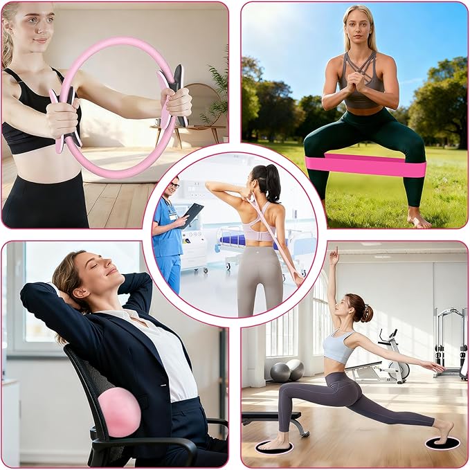 Hoedia 17 PCS Pilates Kit for Women, Pilates Equipment Ring and Ball Set with Resistance Bands, Yoga Strap, Core Sliders, Socks, Bag & Guide for Starter Home Workout Fitness Gym Essentials