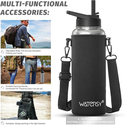 40oz Insulated Water Bottle (Cold for 48 Hrs),BPA Free&Leak Proof,Stainless Steel Water Flask,Water Jug with Straw Spout Lids for Gym,Hiking,Travel,Stainless