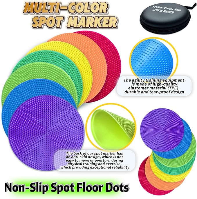 14 Pcs Non Slip Agility Markers Poly Spots, 4 inches Floor Dots Spot Markers for Gym,PE Equipment,Rubber Circles Multiple Color Sports Markers