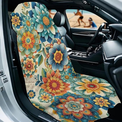 Bulopur Mandala Floral Sweat Seat Covers for Cars Boho Auto Accessories for Women Girly Blue Athletic Running Towel Car Seat Cover After Gym Surfing Yoga Workout