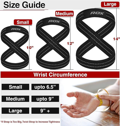RDX Weight Lifting Straps Figure 8, Anti Slip Strap with Cuffs Wrist Support for Gym Workout Deadlift Powerlifting Bodybuilding Weightlifting, Fitness Strength Training, Hand Bar Grip for Men