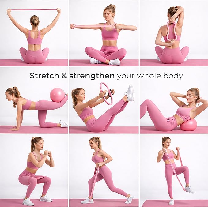 Pilates Set Kit, 13 Pcs. Pilates Equipment with Resistance Bands, Pilates Ball and Ring for Full Body Workout, Home Pilates Kit for Women