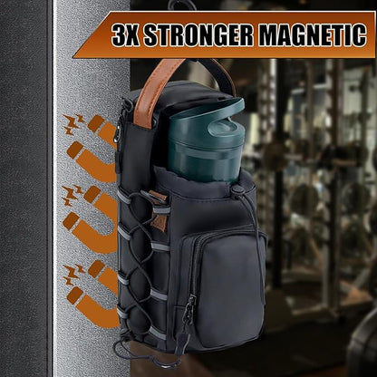 Magnetic Gym Bag for Men and Women, Water Bottle Holder, Gym Pouch with Shoulder Strap for Travel, Sports, Work, Fitness (Hook)