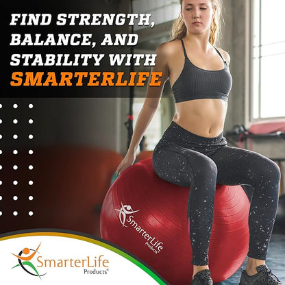 SmarterLife Exercise Ball Yoga Ball for Fitness, Balance, Stability, or Pregnancy, Gym Ball for Core Workout, Physical Therapy, Yoga Ball Chair for Office, Anti-Slip Anti-Burst