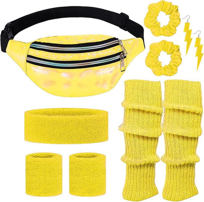 80s Neon Workout Costume Accessories Set 10 PCS Leg Warmers for Women 80s Headband Wristband Fanny Pack for Yoga Running