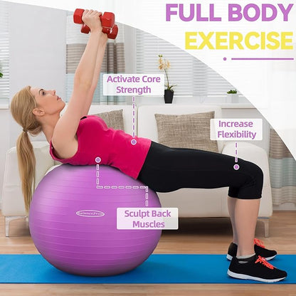 Fitvids Exercise Ball for Fitness, Yoga, Pilates with Quick Pump, Anti-Burst Slip Resistant Balance Ball