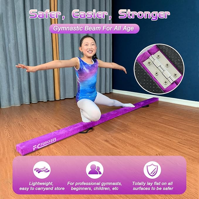 8FT Folding Balance Beam -Gymnastics Floor Beam -Gymnastics Equipment for Kids,Wood core- Anti-Slip Bottom and Carrying Bag for Home