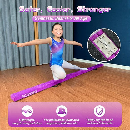 8FT Folding Balance Beam -Gymnastics Floor Beam -Gymnastics Equipment for Kids,Wood core- Anti-Slip Bottom and Carrying Bag for Home