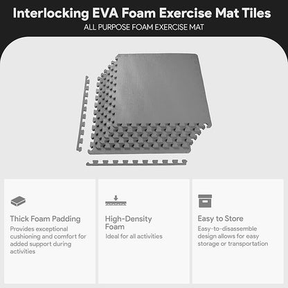 BalanceFrom Puzzle Exercise Mat 1/2" Thick, EVA Interlocking Foam Floor Tiles for Home Gym, Mat for Home Workout Equipment, Floor Padding for Kids, Multiple Sizes and Colors