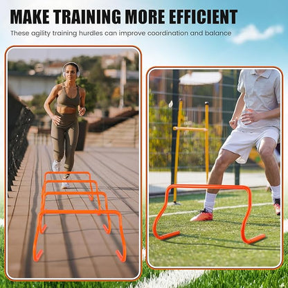 16 Pcs 12" Speed Agility Training Hurdles Large Size Detachable Agility Hurdles Hurdles Training Equipment Set for Athletes Soccer Basketball