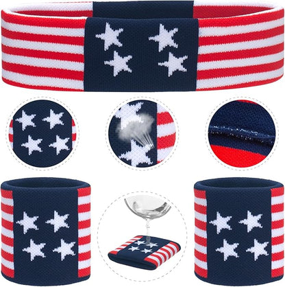 ONUPGO 5 Pieces Sweatbands Striped Socks Set Sports Headband Wristbands High Tube Socks 80s Accessories Costumes