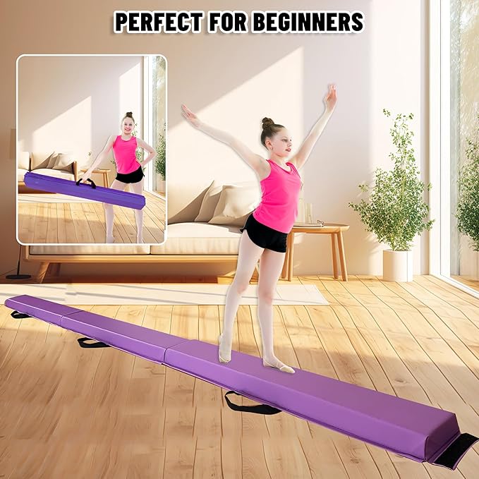 MARFULA 6 FT / 8 FT / 9 FT / 10 FT Folding Gymnastic Balance Beam for Kids with Carry Bag for Home and Club Use
