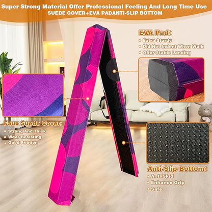 MARFULA 6 FT / 8 FT / 9 FT Folding Gymnastics Beam Foam Balance Floor Beam - Extra Firm - Suede Cover - Anti Slip Bottom with Carry Bag for Kids/Adults Home Use