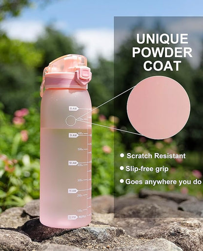 30oz Water Bottle with Time Markers and Filter, BPA Free Large Durable Portable Plastic Bottle for school (Pack of 1)