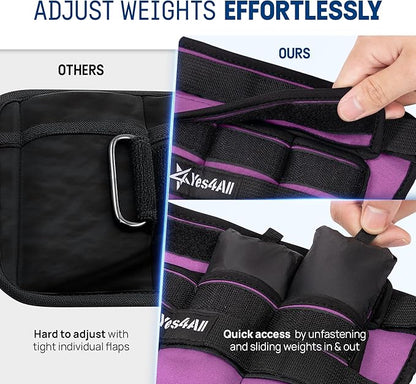 Yes4All Adjustable Wrist & Ankle Weights 3.5/5 LB Pair, Leg Weights for Women & Men, Weighted Arm Bands with Removable Sandbags for Fitness, Pilates, Walking, Strength Training - Versatile Colors