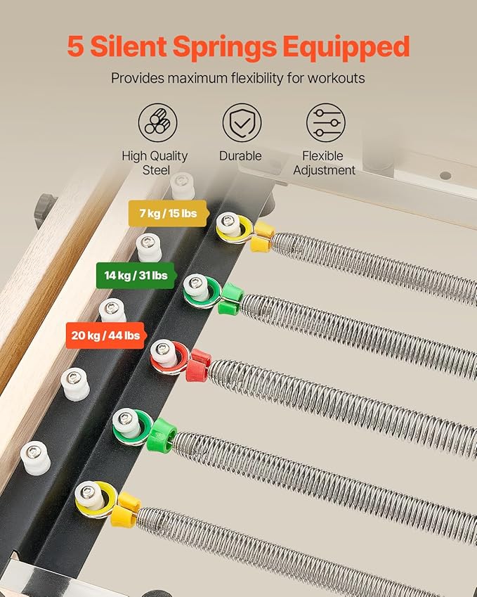 VEVOR Pilates Reformer Accessories for Home Gym, Include Reformer Box/Chair/Spine Corrector/Wall Mounted Machine/Jump Board/Foldable & Dual Resistance Springs